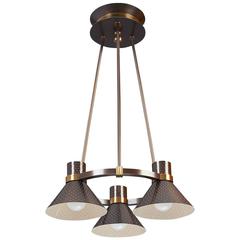 Modernist Bronze Chandelier with Perforated Shades, France, 1950s 6