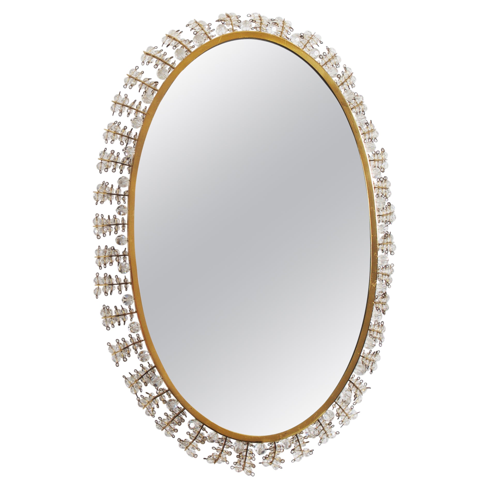 Lobmeyr Round Crystal and Gold Plated Illuminated Wall Mirror at 1stDibs