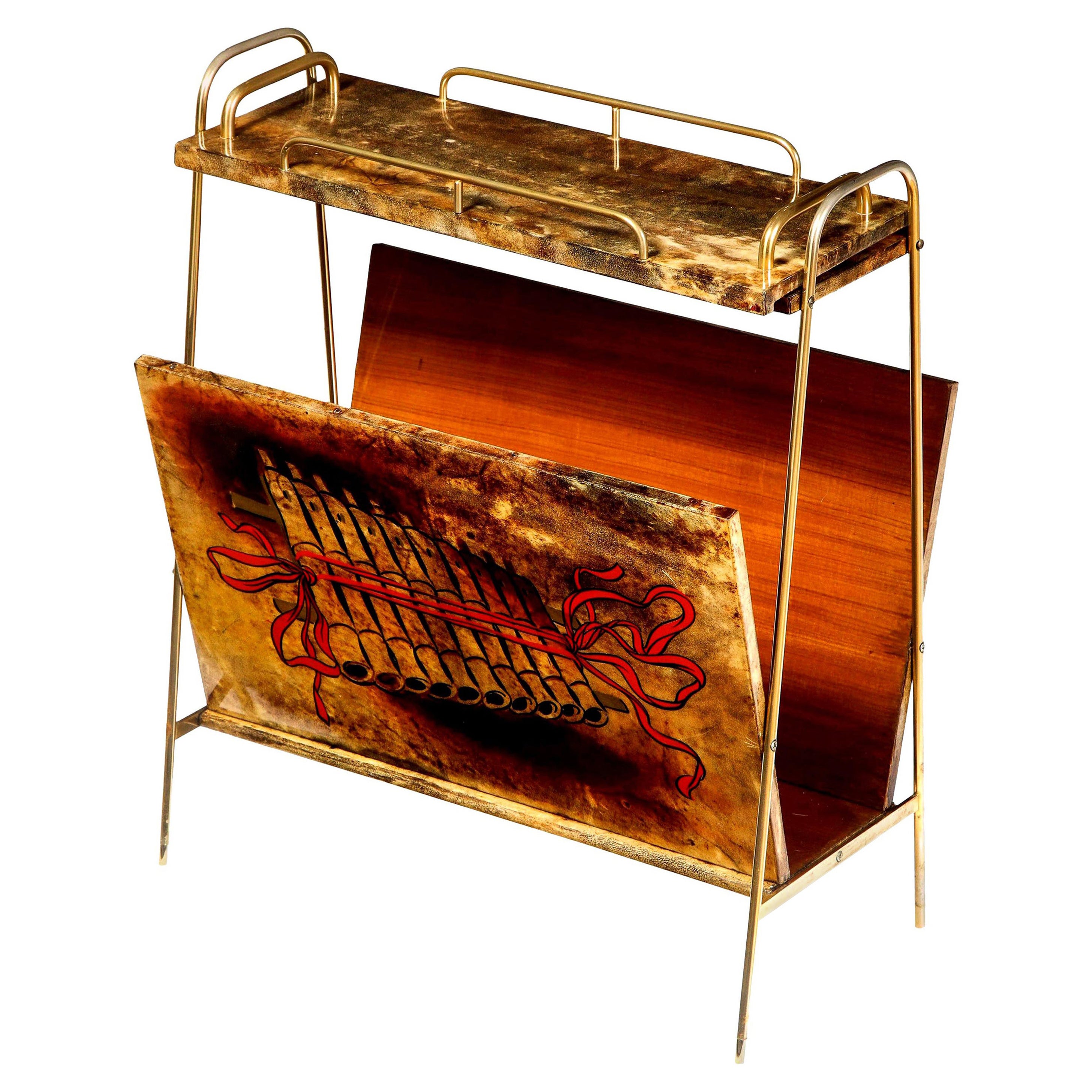Magazine Stand by Aldo Tura, Goat Skin Parchment, Midcentury Italian, C 1950 For Sale