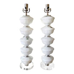 Pair of Mid-Century White Murano Glass Lamps