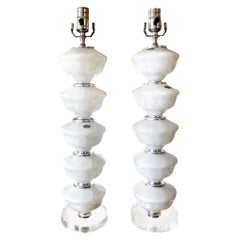 Pair of Mid-Century White Murano Glass Lamps