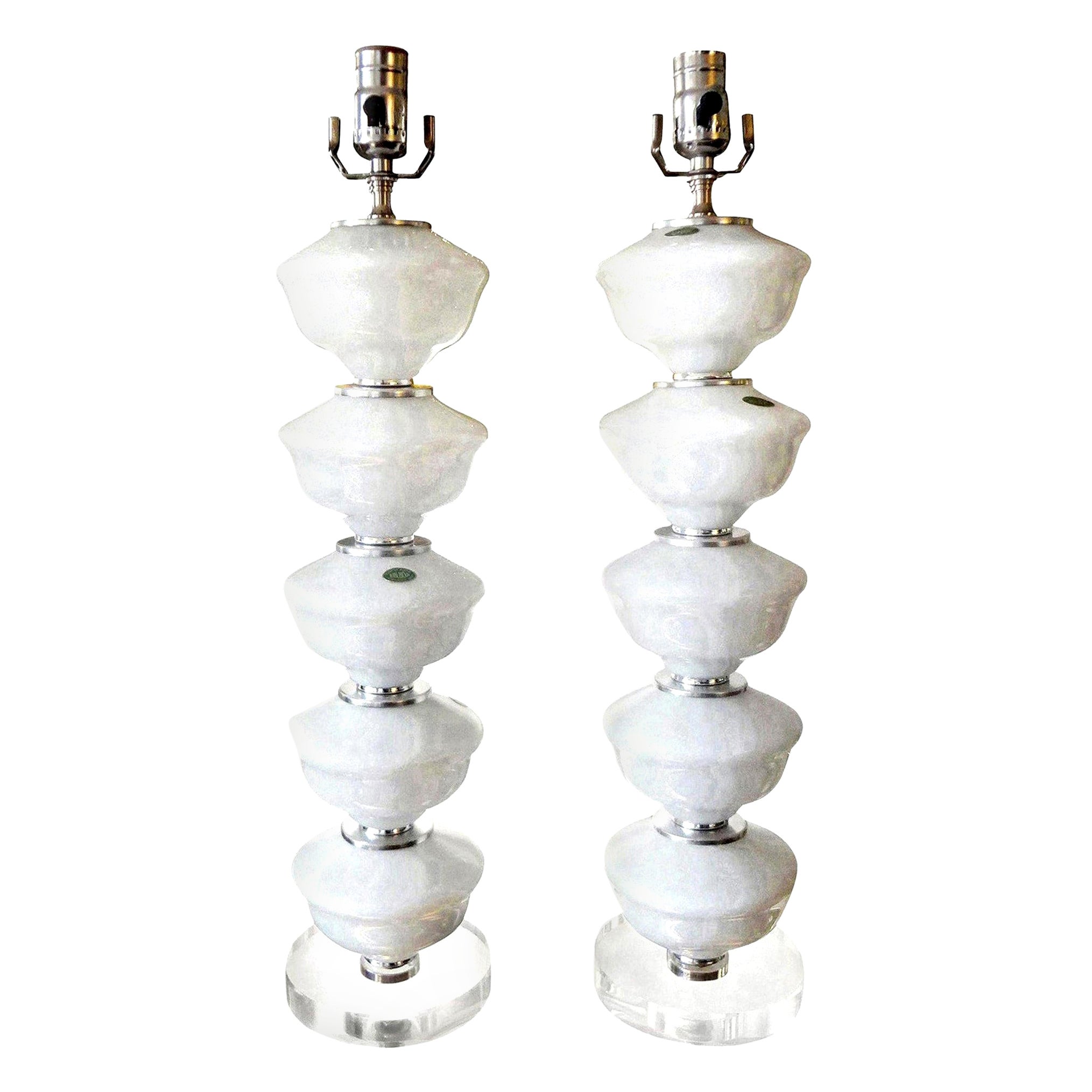 Pair of Midcentury Opaque White Glass Lamps For Sale at 1stDibs white