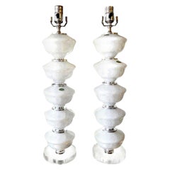 Pair of Midcentury White Murano Glass Lamps