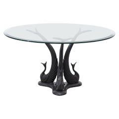 Französische Bronze skulpturale Pfau Couchtisch mit abgeschrägten Platte Glasplatte