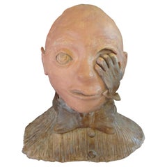 Vintage Midcentury Surrealist Terracotta Bust Sculpture