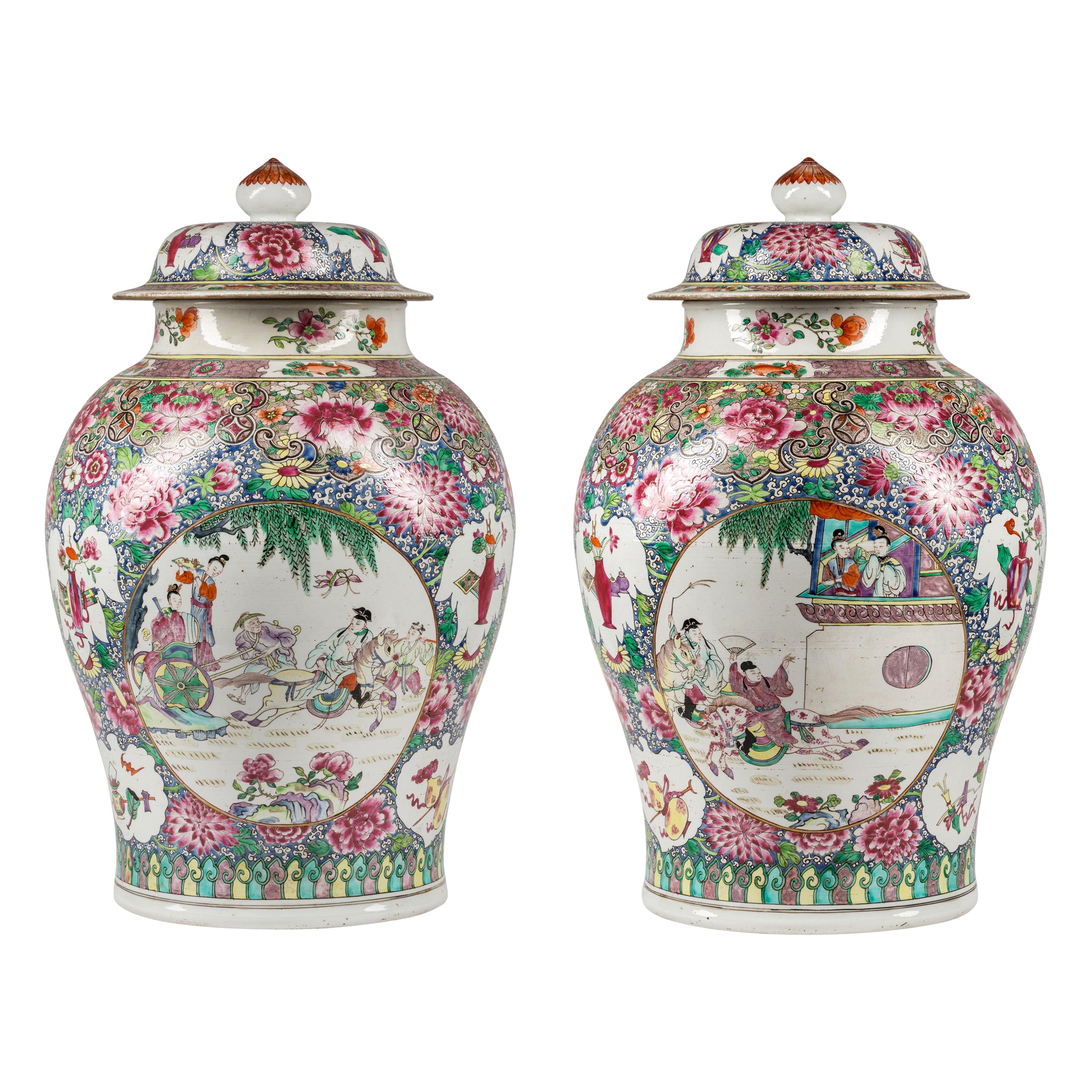 Pair of 19th Century Samson Edmé et Cie Porcelain Jars with Chinese Motif For Sale