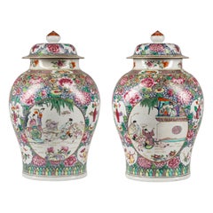 Pair of 19th Century Samson Edmé et Cie Porcelain Jars with Chinese Motif