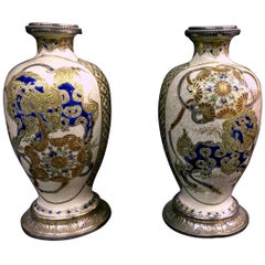 Nice Pair of Early 20th Century Silver Mounted Japanese Satsuma Porcelain Vases