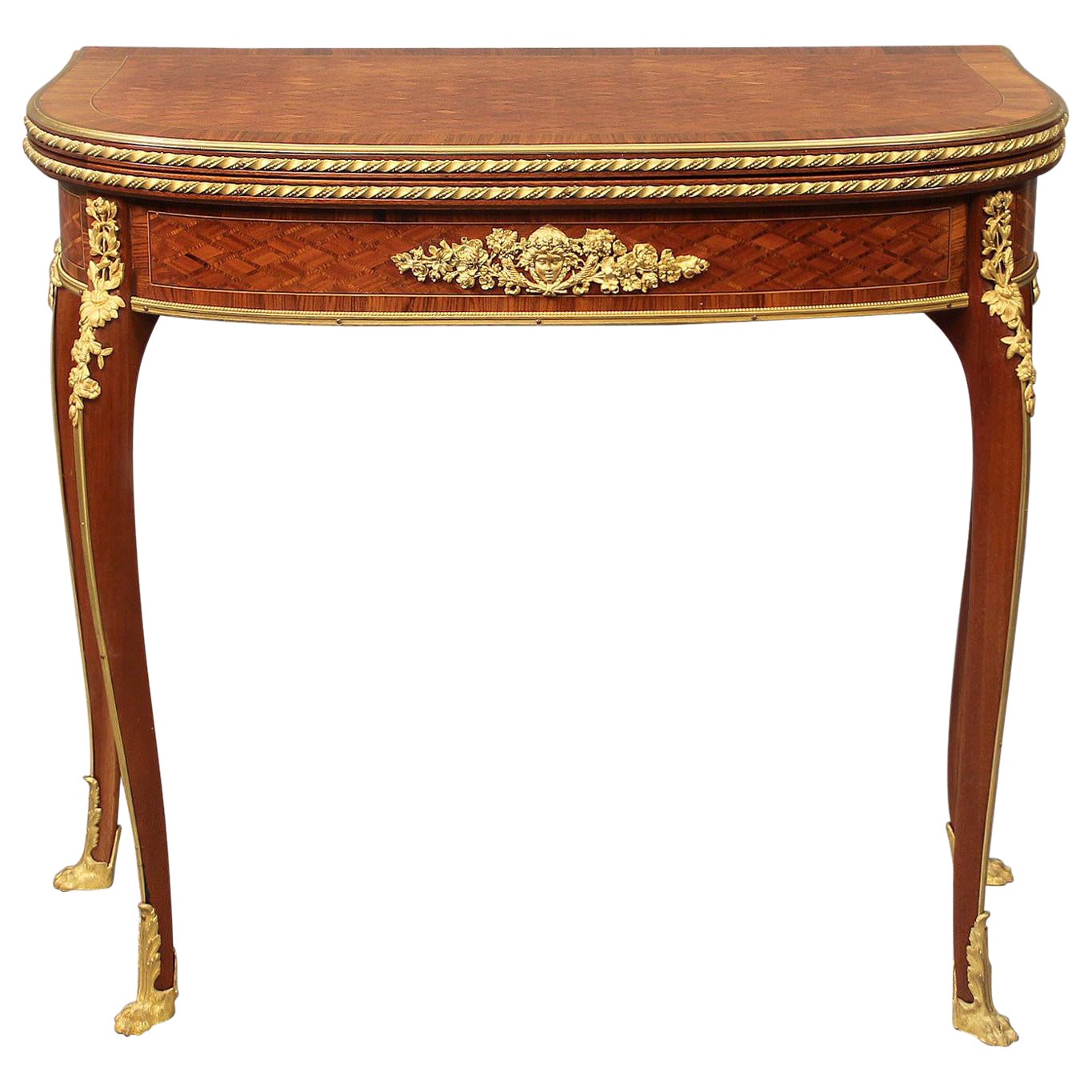 Late 19th Century Louis XV Style Gilt Bronze Mounted Card Table, François Linke For Sale