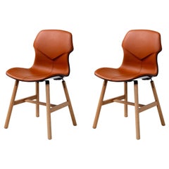 Stereo Set of 2 Brown Leather Chairs by Luca Nichetto