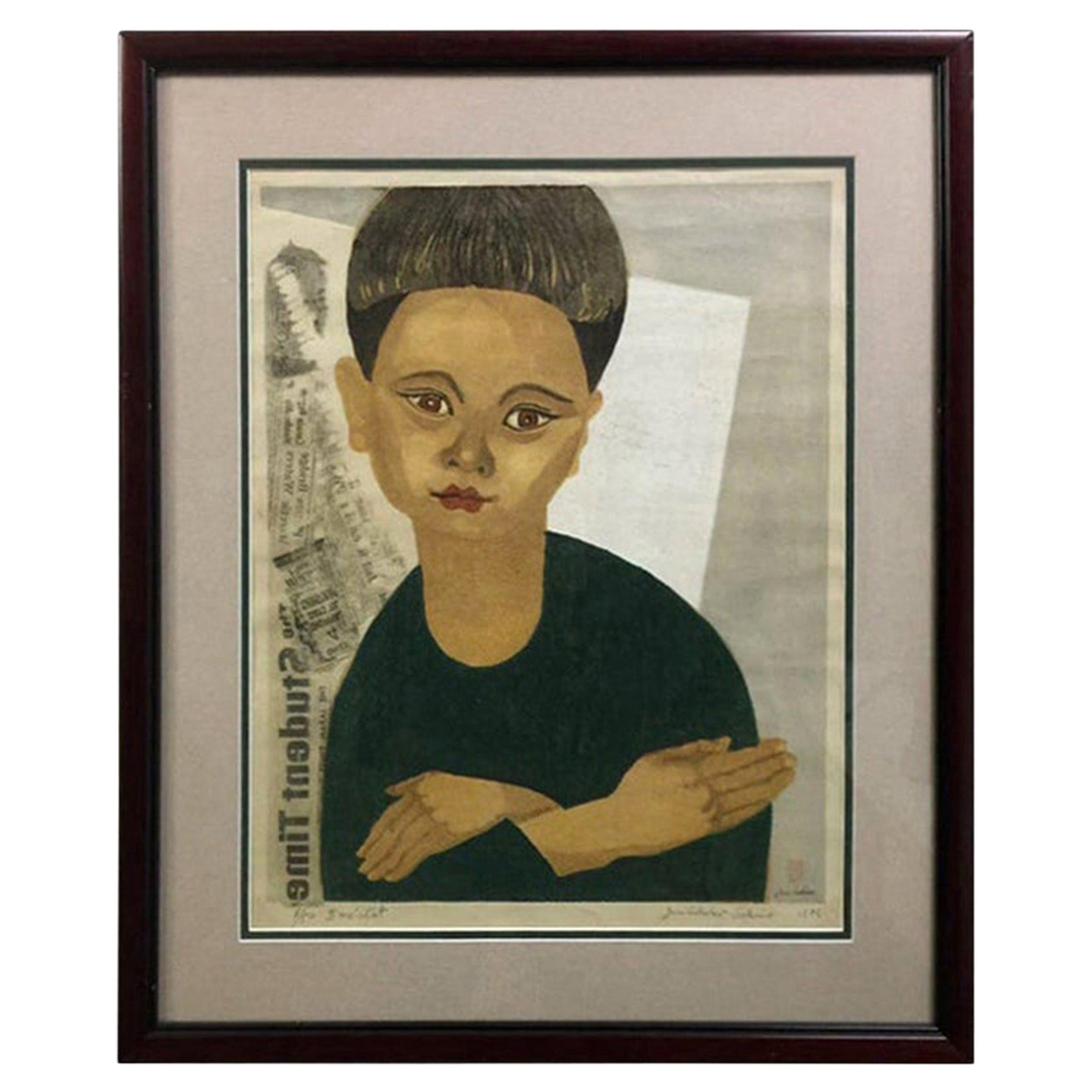 Junichiro Sekino Limited Edition Japanese Woodblock Print My Son ‘II Me' Ctat’ For Sale