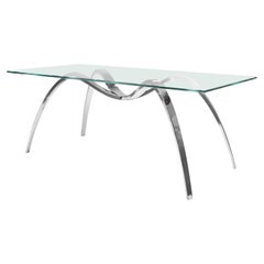 Dining Table Glass Top Mirror Steel Spider Leg Collectible Design Made in Italy