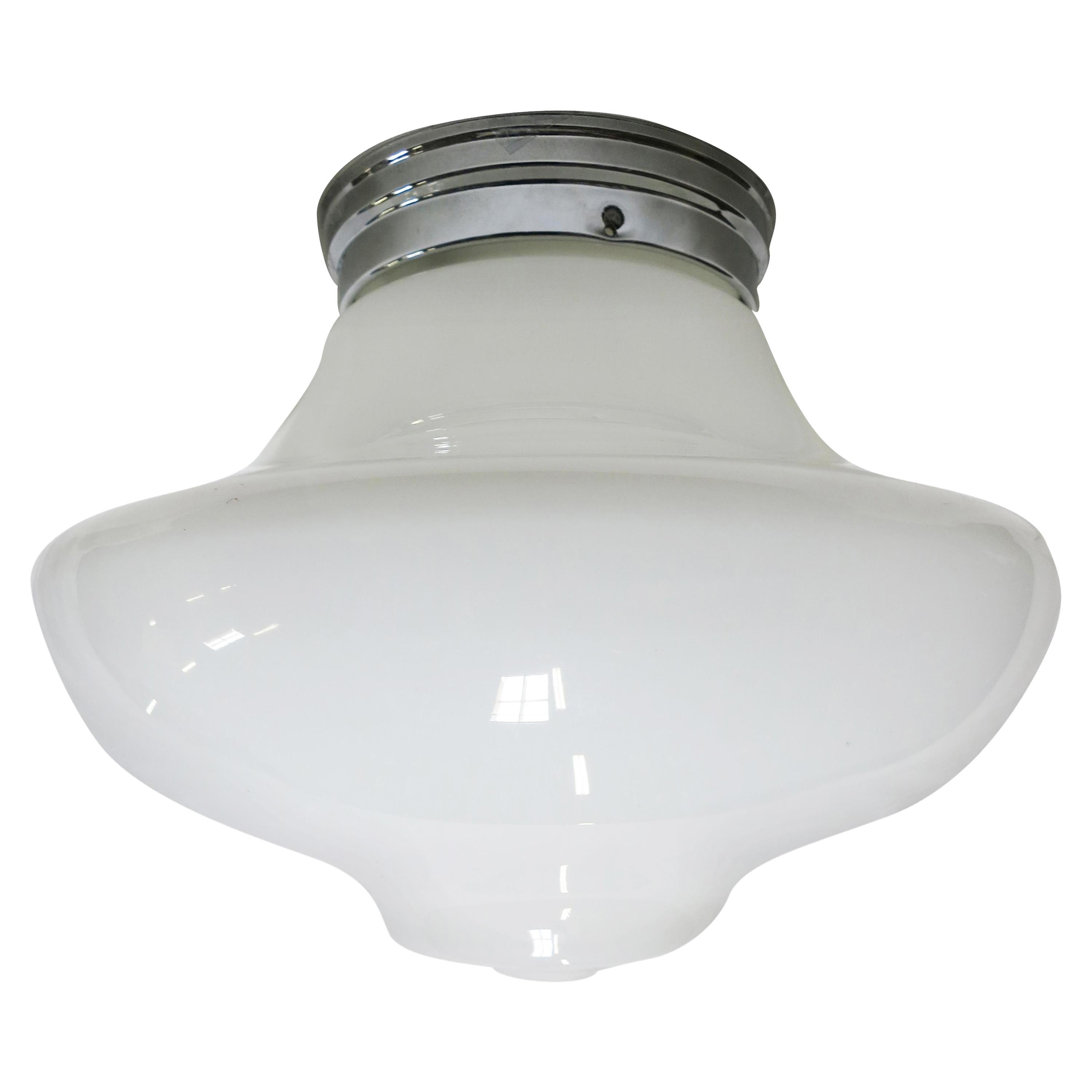 Large Schoolhouse Bell-Shape Ceiling Glass Globe Pendant For Sale