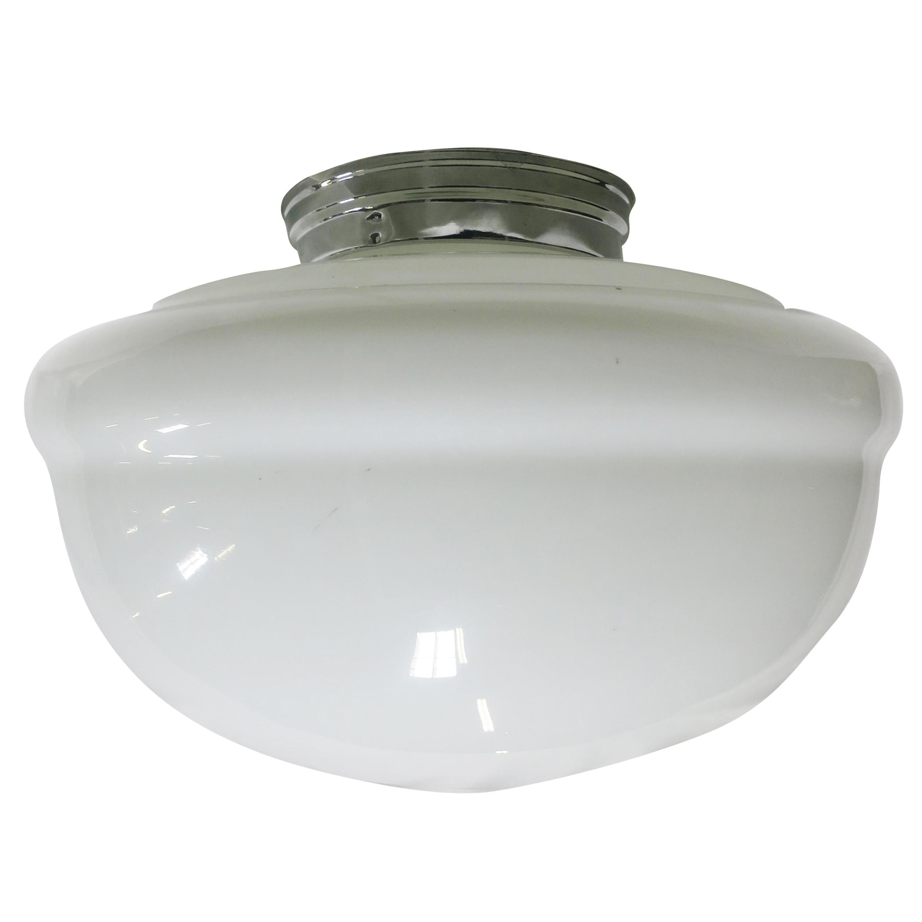 Large Schoolhouse Banded Oval Shape Ceiling Glass Globe Pendant For Sale