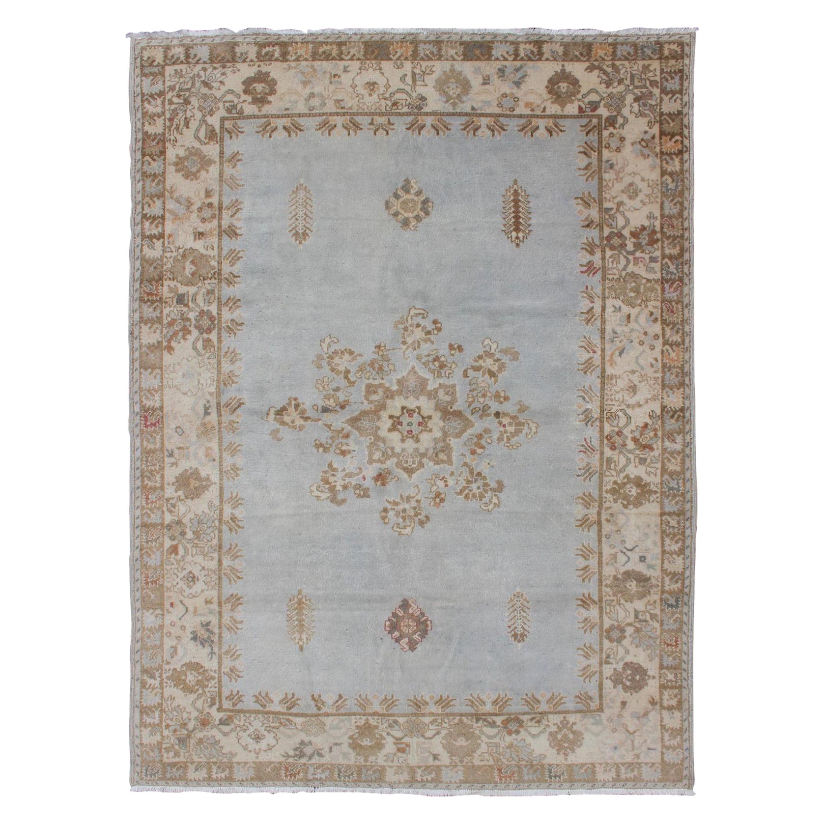 Vintage Hand Knotted Moroccan Rug in Pale Blue, Taupe and Light Brown