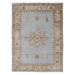Vintage Hand Knotted Moroccan Rug in Pale Blue, Taupe and Light Brown