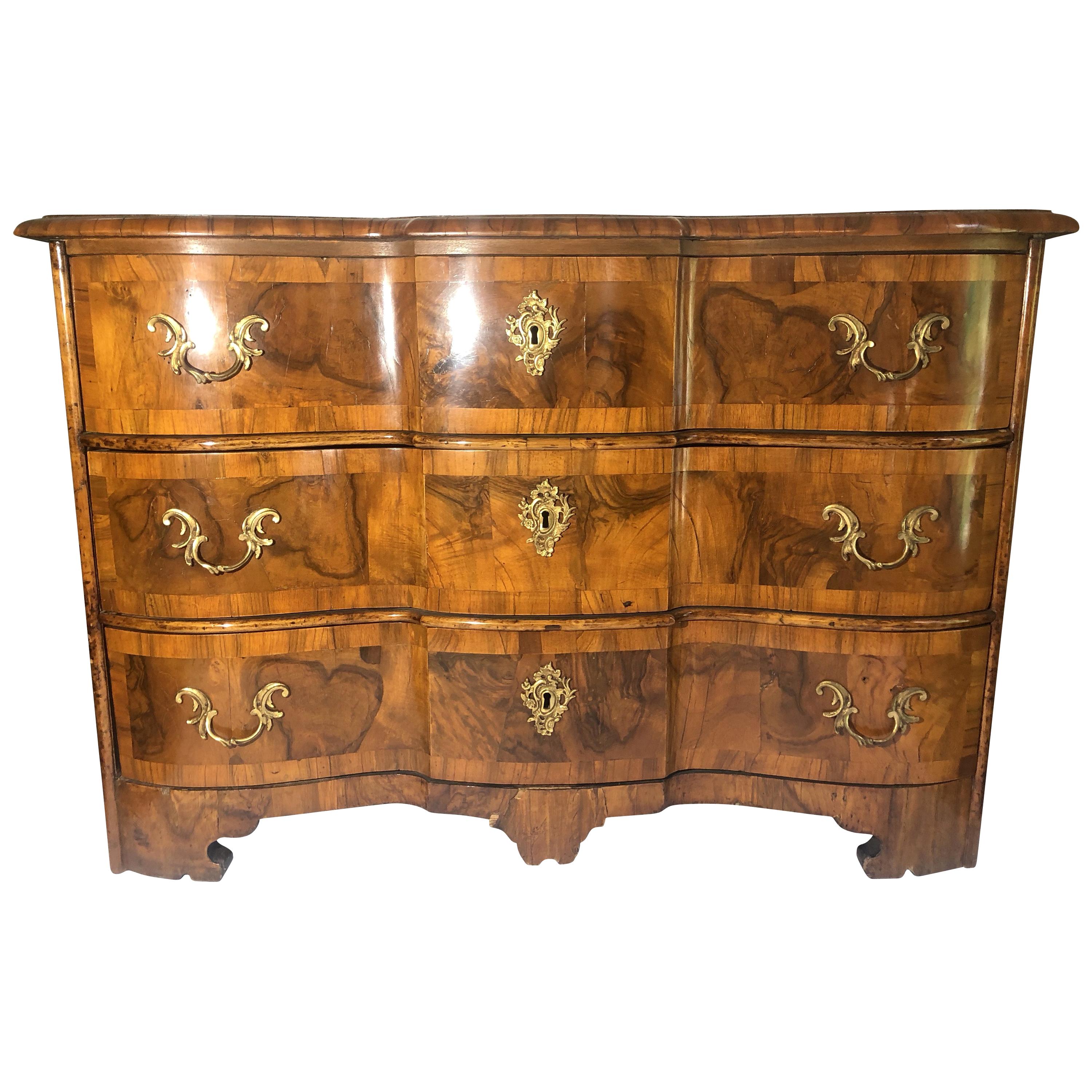 18th Century Austrian Rococo Walnut Inlaid Three-Drawer Chest