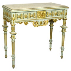 Table console française peinte et sculptée et dorée avec plateau en marbre rose, 19ème siècle