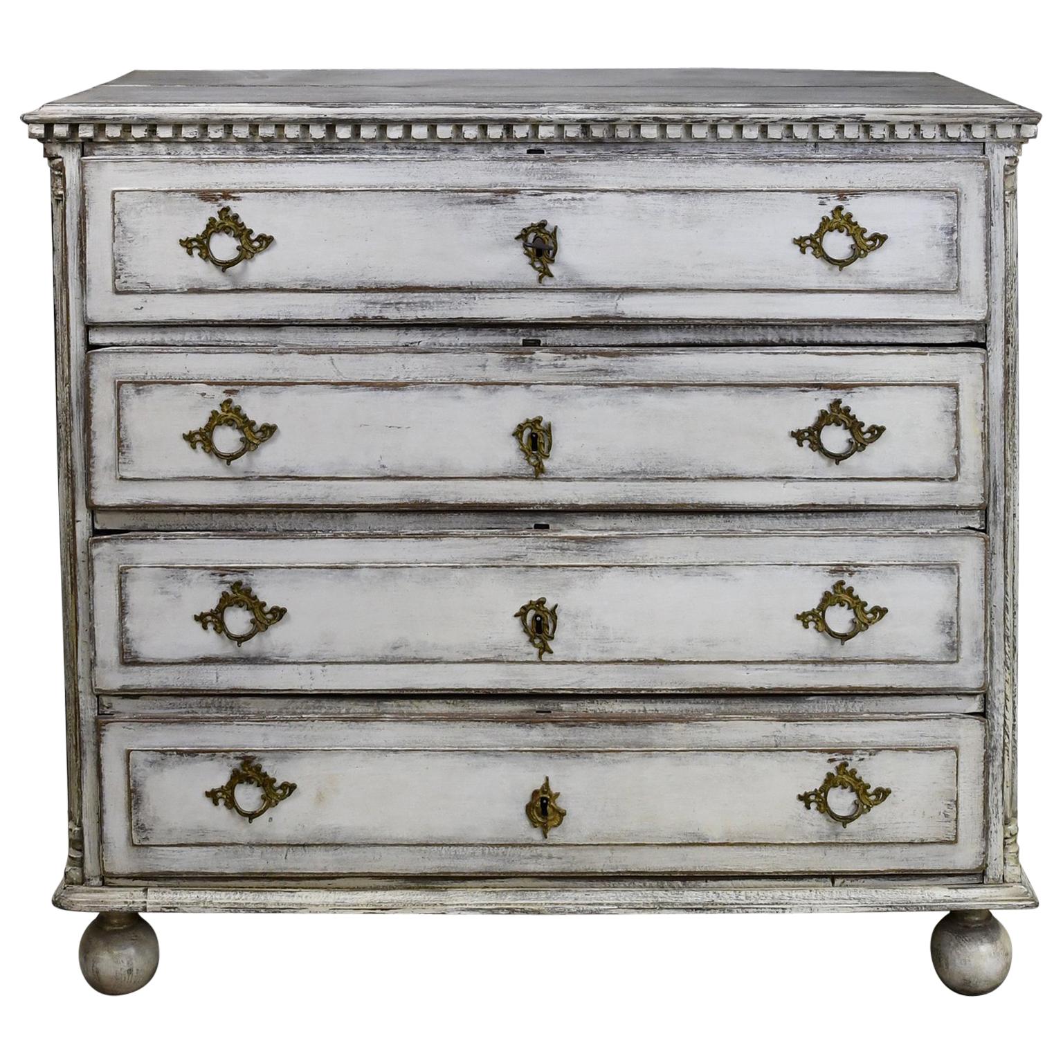 18th Century Swedish Gustavian Grey/ White Painted Commode/ Chest of Drawers