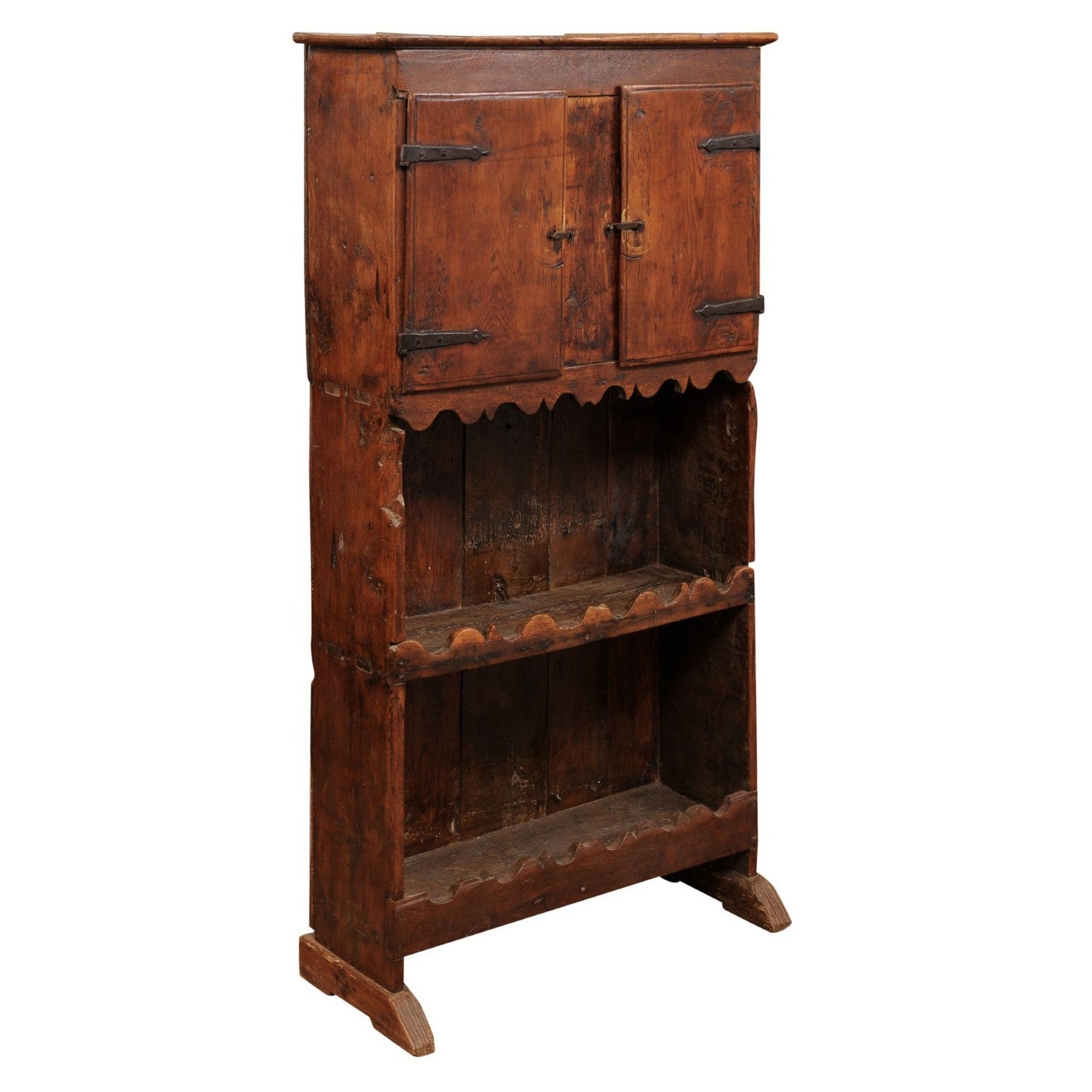 18th Century Spanish Pine Cupboard with 2 Cabinet Doors over Open Shelves