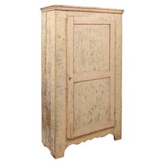 19th Century French Yellow Painted Bonnetiere / Single Door Armoire
