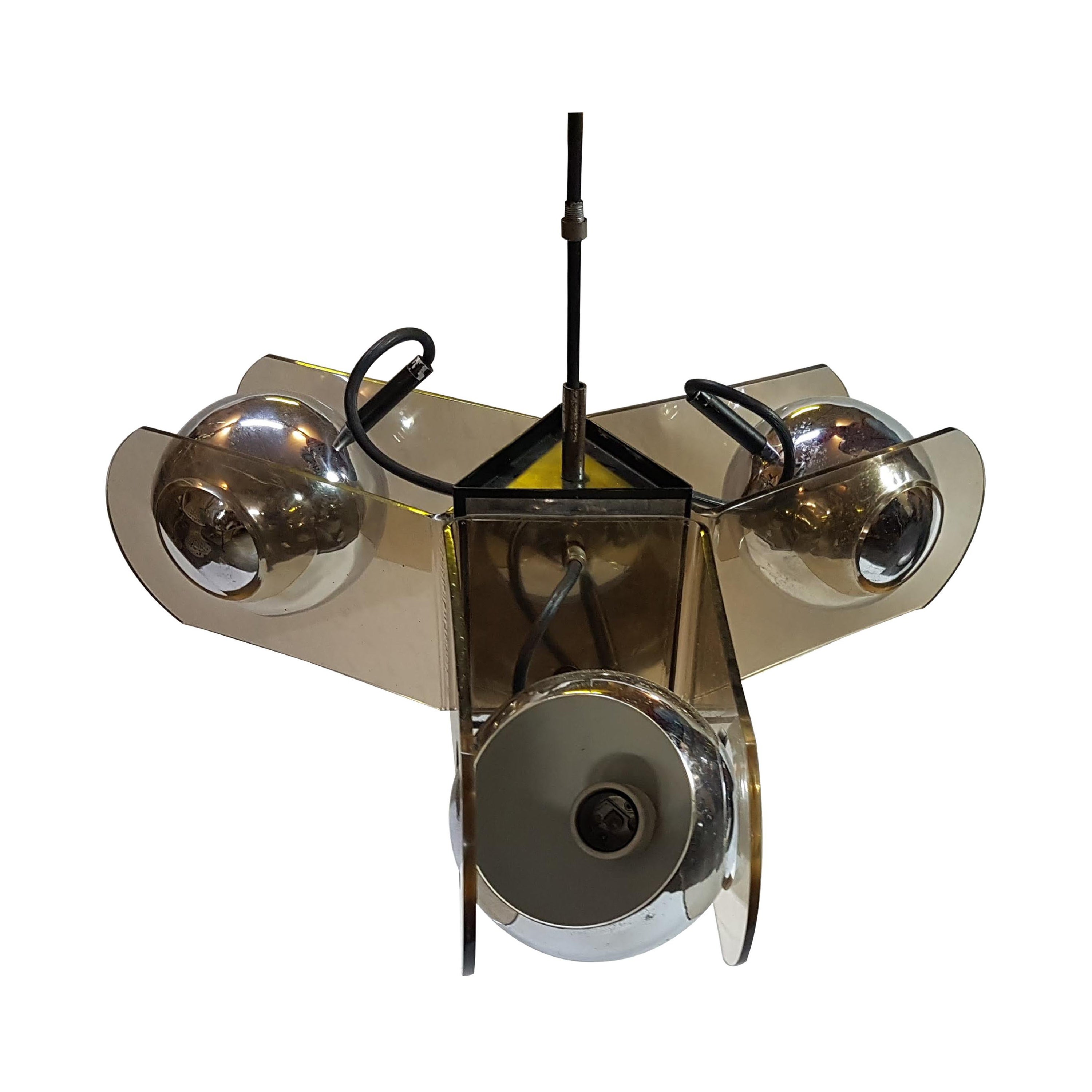 Acrylic and Chrome Metal Ceiling Lamp in the Style of Gino Sarfatti For Sale