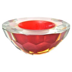 Murano Alessandro Mandruzzato Faceted Geode Red Glass Bowl or Caviar Bowl