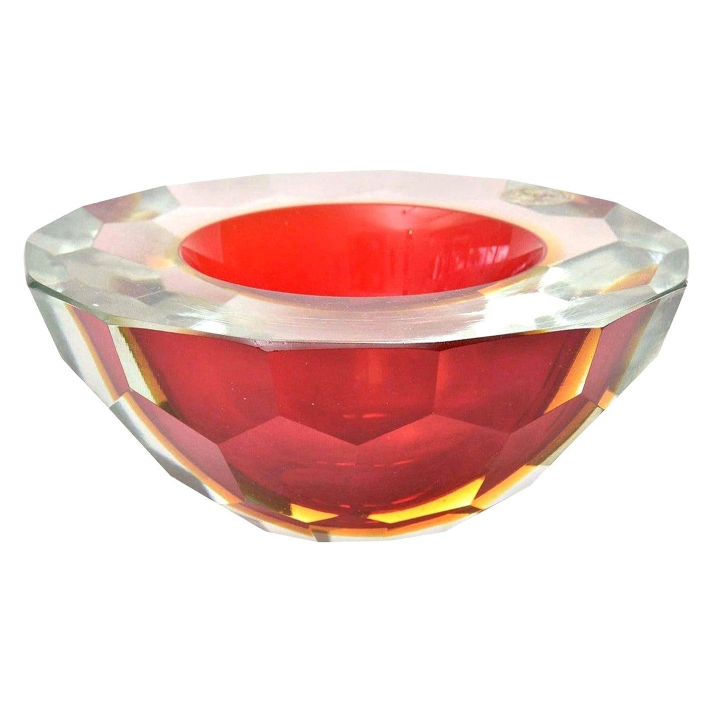 Murano Alessandro Mandruzzato Faceted Geode Red Glass Bowl or Caviar Bowl For Sale