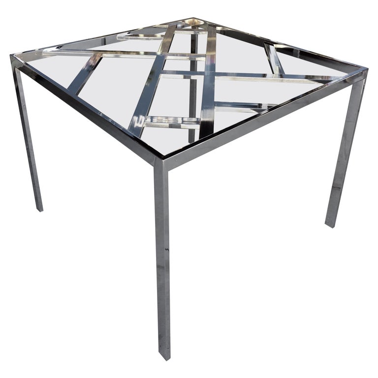Chrome and Glass 1970s Game or Square Dining Table for Design Institute America For Sale