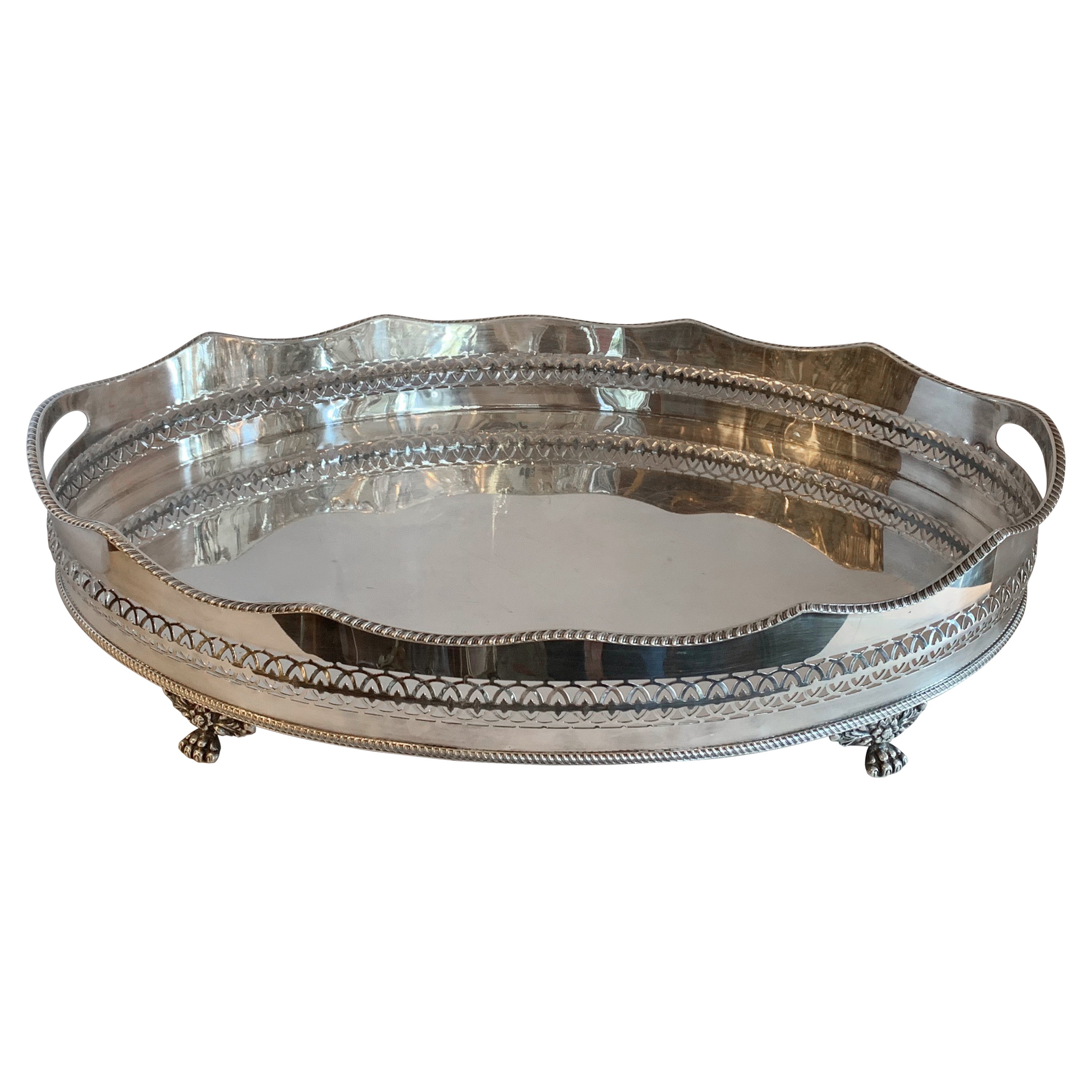 Birmingham English Silver Copper Reticulated Footed Handled Serving