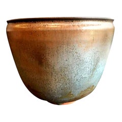 Vintage Otto & Gertrud Natzler Green Brown Glazed Mid-Century Large Footed Bowl Vase