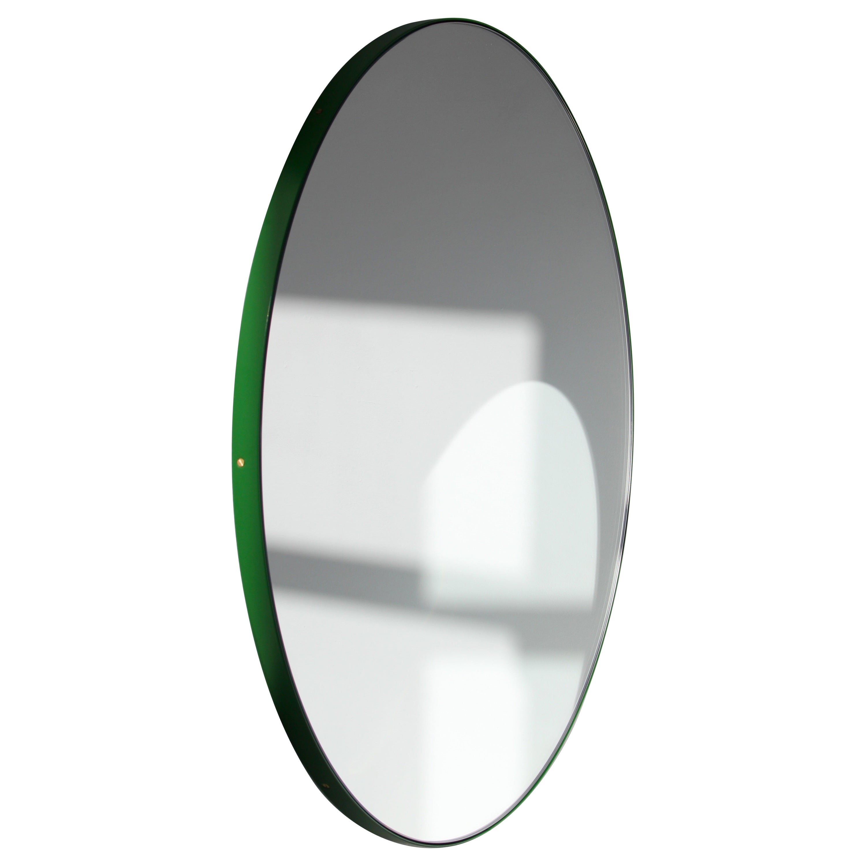 Orbis™ Green Tinted Modern Round Mirror with Green Frame Oversized