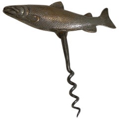 Silvered Bronze Figural Corkscrew c.1900 - Fish - Salmon