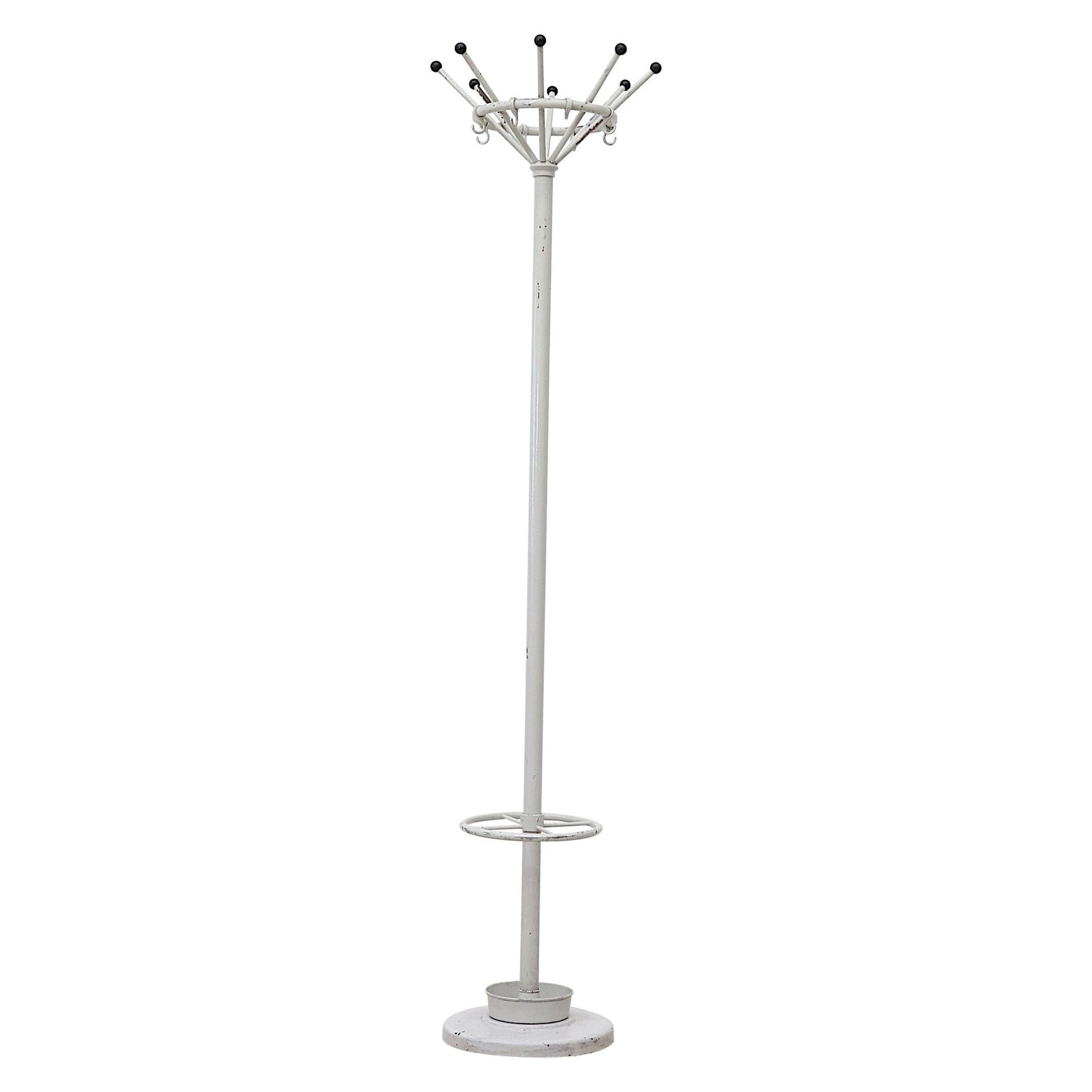Mid-Century Gispen Grey Enameled Metal Coat Tree with Umbrella Stand