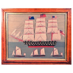 Folk Art Sailor's Woolwork With Trapunto Sails