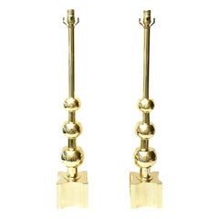 Tommi Parzinger Stiffel Restored Modernist Brass Ball Lamps Mid-Century Modern