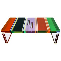 Studio Superego Modern Multicolor Plexiglass and Brass Feet Italian Coffee Table