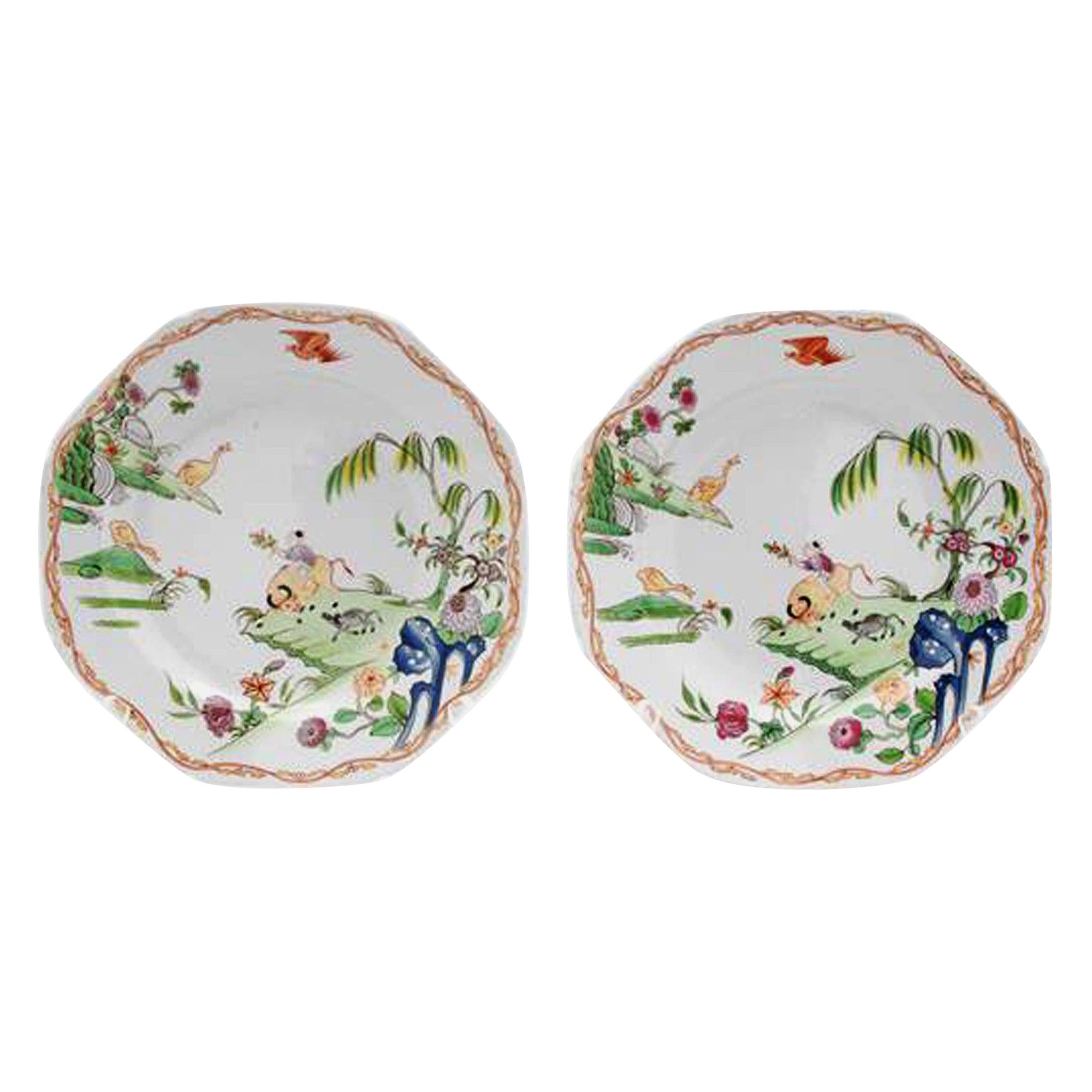 Piatti Miles Mason Porcelain Chinoiserie con motivo Boy e Buffalo