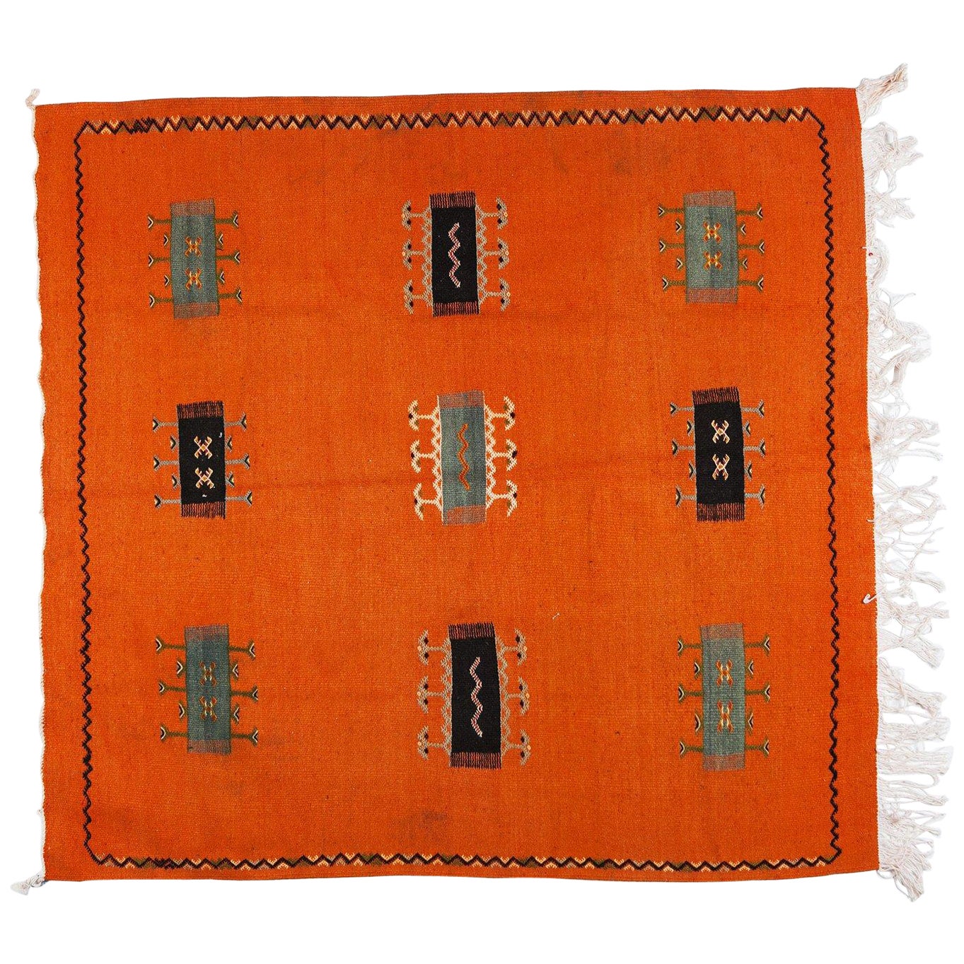 Tapis ou moquette marocain vintage orange tribal tissé à la main