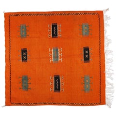 Vintage Moroccan Tribal Orange Handwoven Wool Rug or Carpet