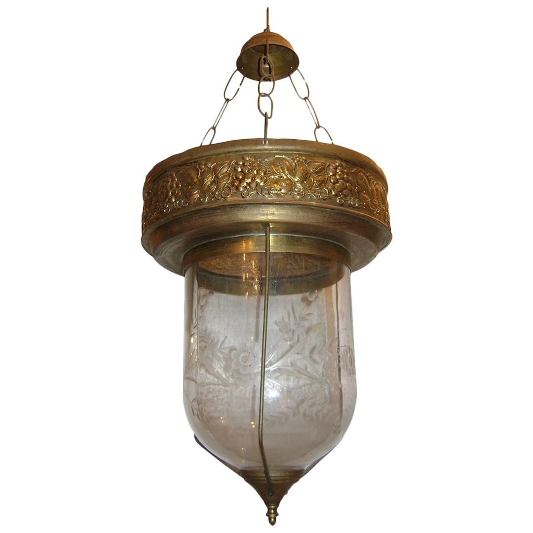 Etched Glass Lantern with Brass Fittings