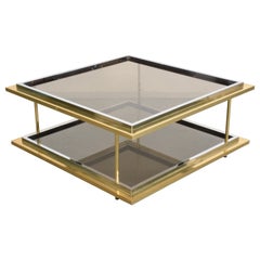Midcentury Brass, Chrome and Glass Italian Coffee Table After Romeo Rega, 1970