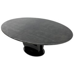 Oval Goatskin and Black Lacquer Dining Table by Aldo Tura, Italy 1972