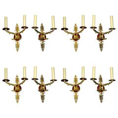 Set of Eight Red Empire-Style Sconces