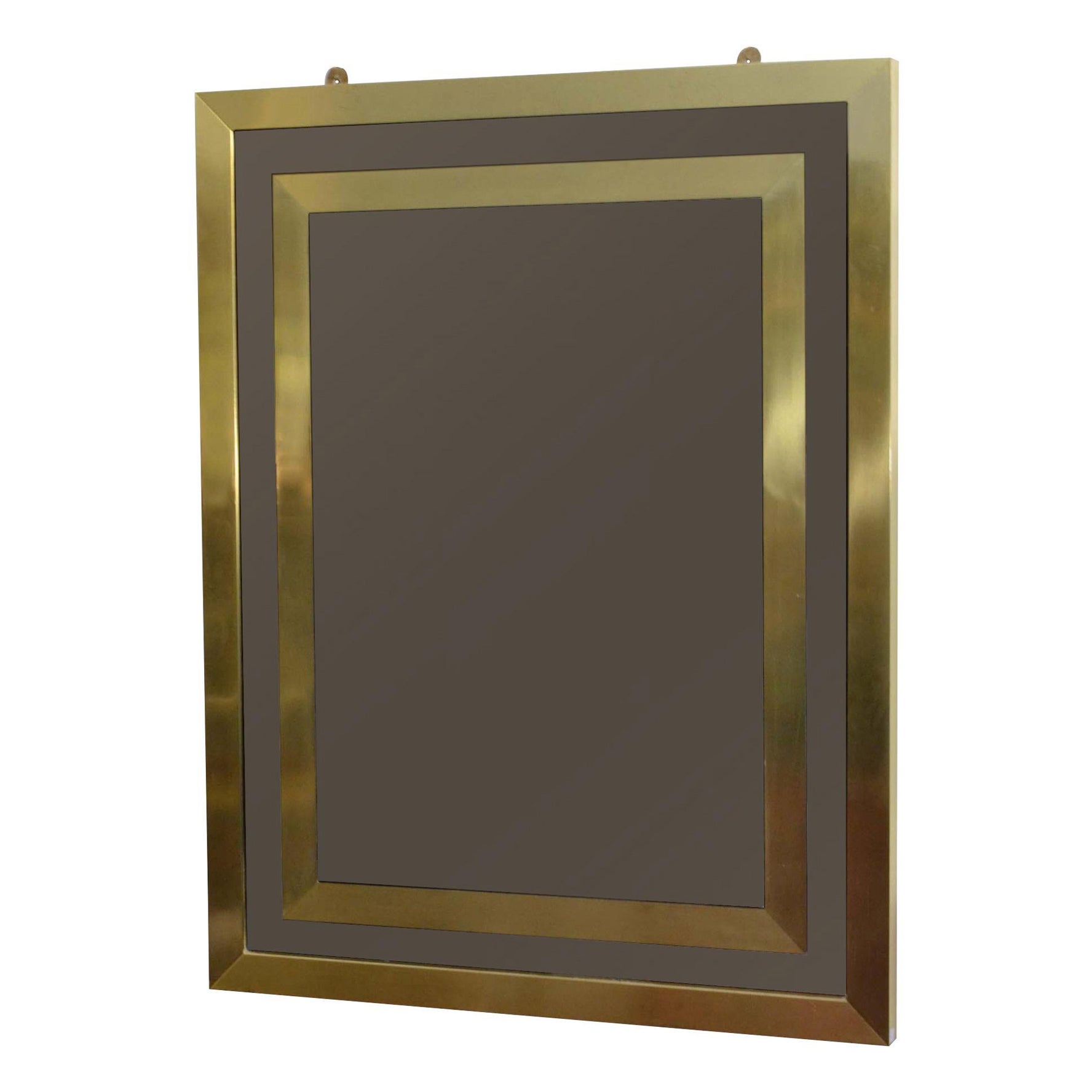 Rectangular Bronze Tinted Mirror with Double Brass Frame For Sale