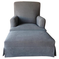 Custom Made Belgian Linen Armchair with Footstool