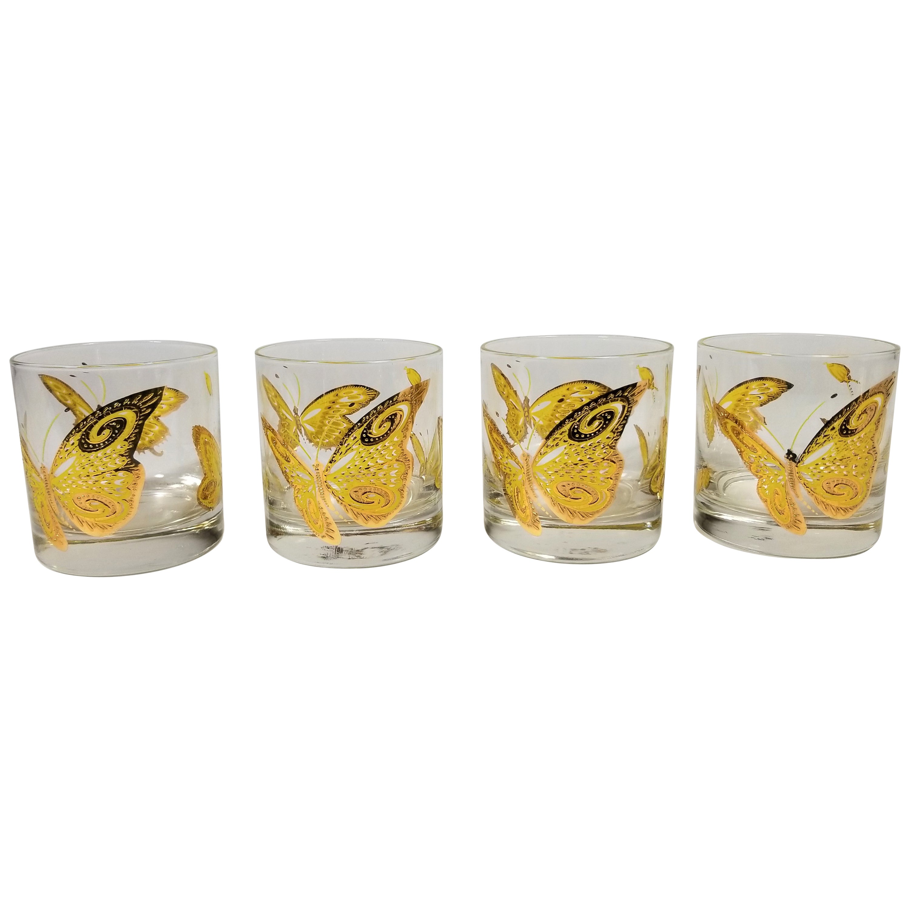 Midcentury Culver 22k Gold Striped Lowball Highball/Water Cocktail