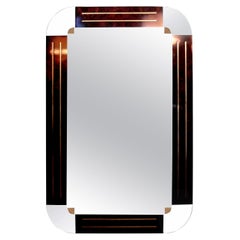 Italian Burled Wood and Bronze Mirror After Gio Ponti