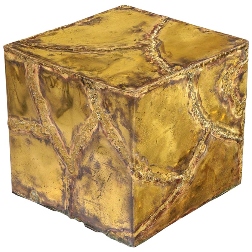 Silas Seandel Cube Side Table, Welded Bronze, Brass, Copper, Signed For Sale