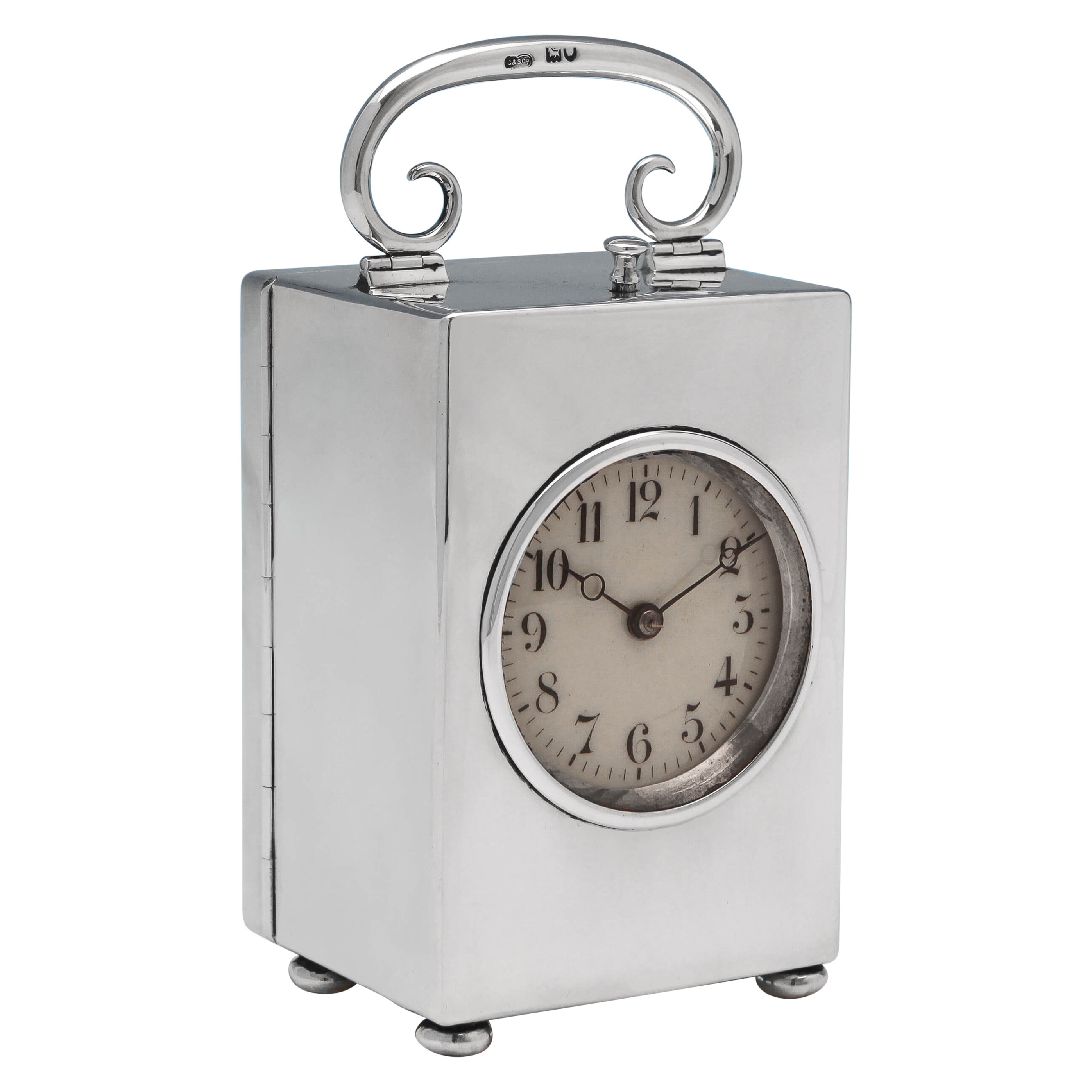 Antique Victorian Sterling Silver Mantle Carriage Clock, 1899 For Sale